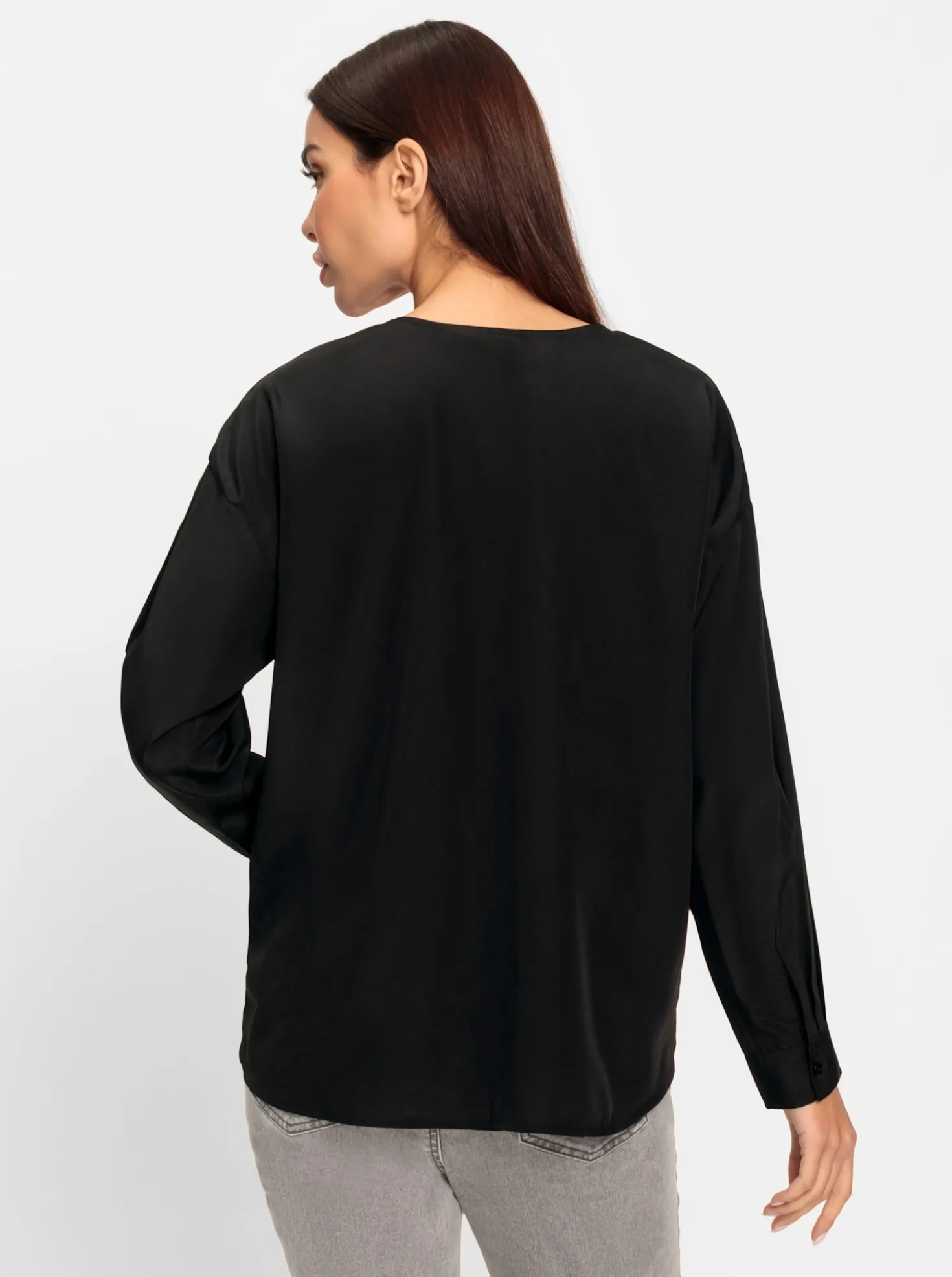 Schlupfbluse mit Satin am V-Ausschnitt
