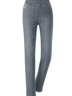 Schlupfjeans mit geripptem Strick-Dehnbund