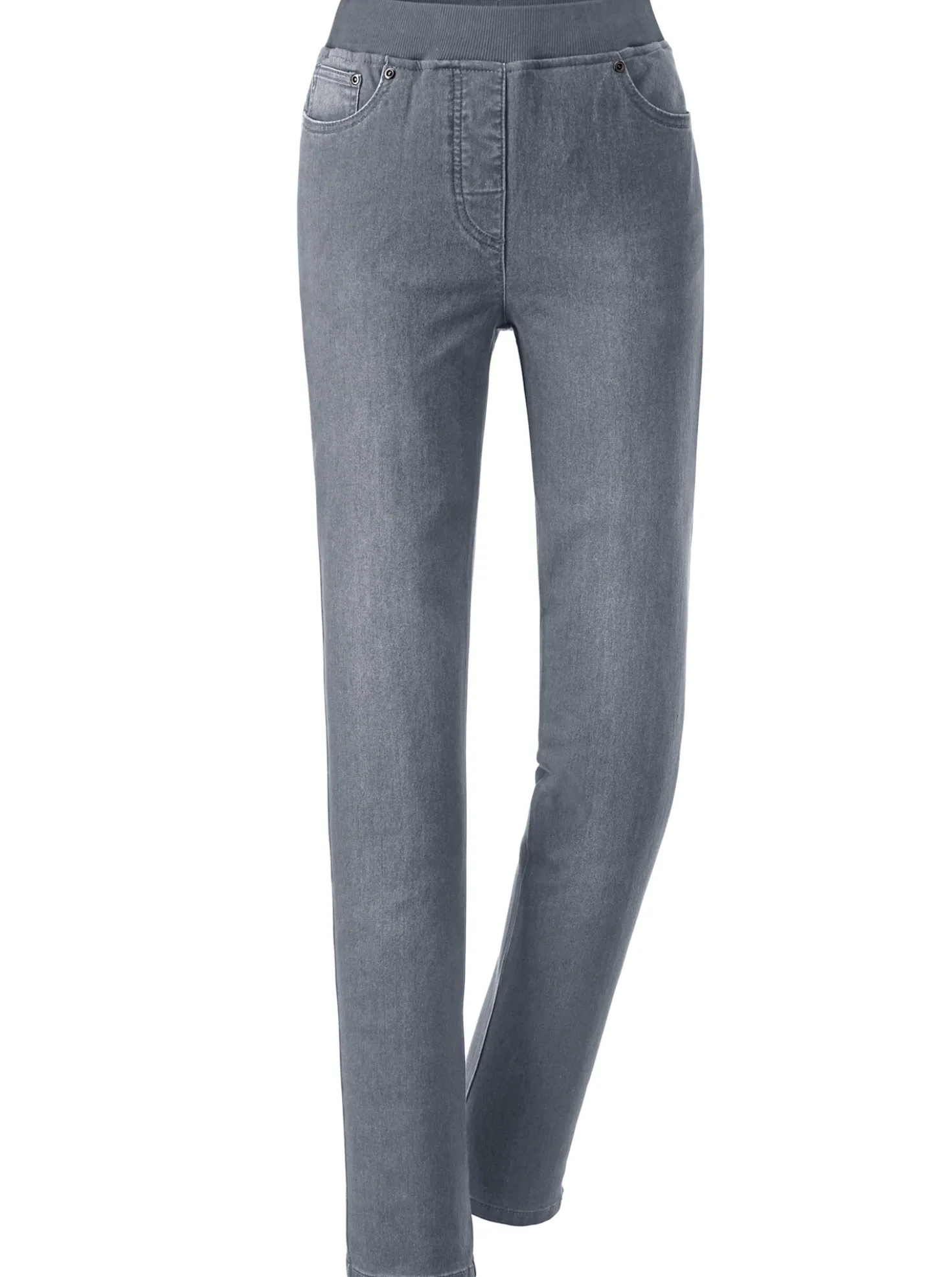 Schlupfjeans mit geripptem Strick-Dehnbund
