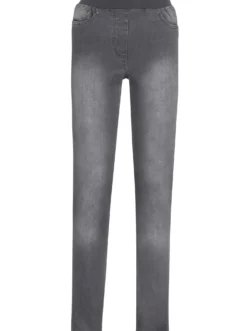 Schlupfjeans mit geripptem Strick-Dehnbund