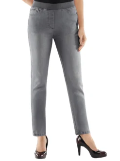 Schlupfjeans mit geripptem Strick-Dehnbund