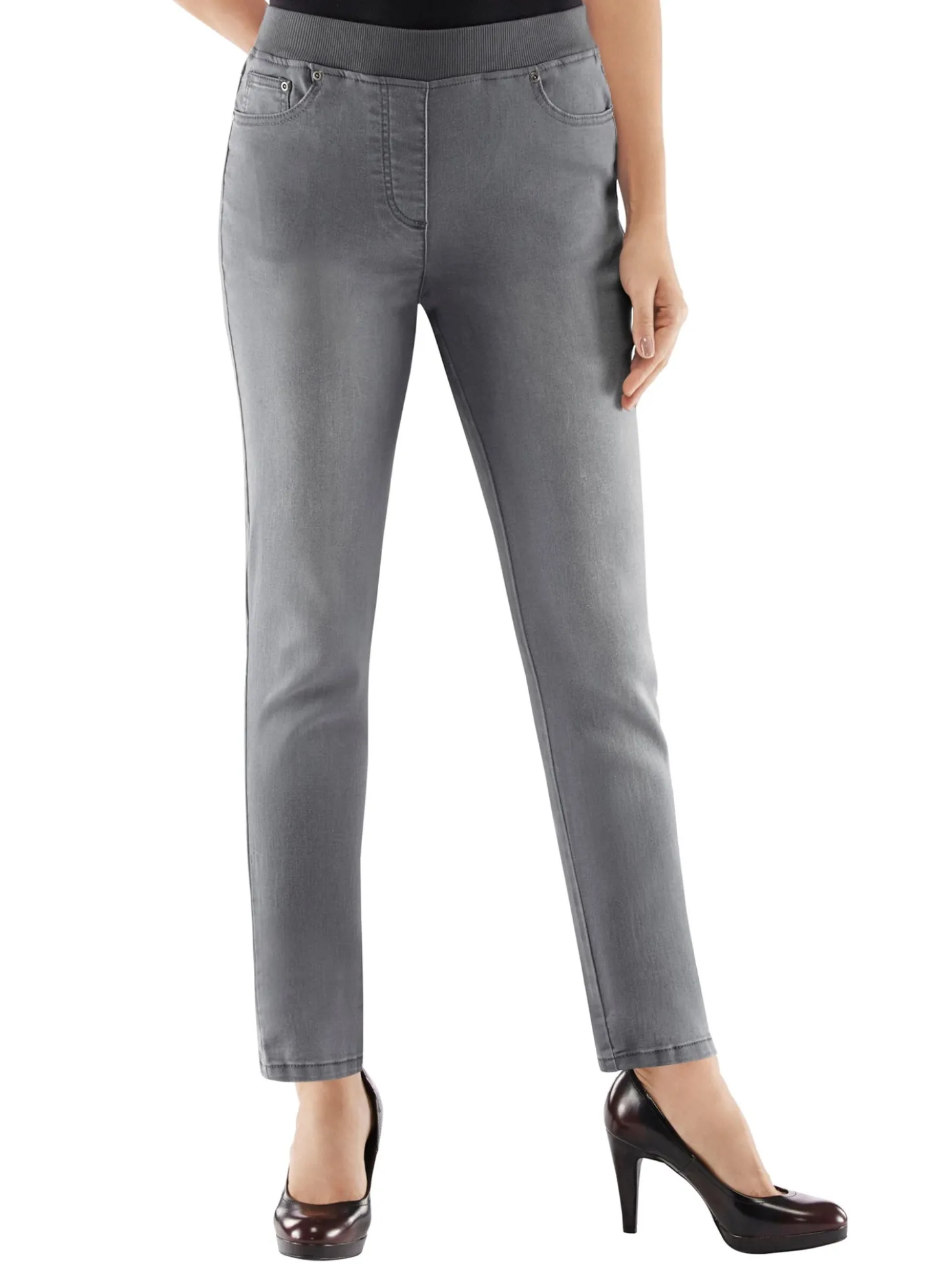 Schlupfjeans mit geripptem Strick-Dehnbund