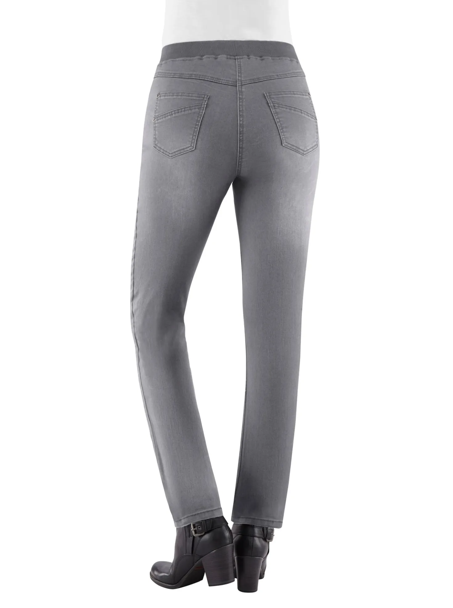 Schlupfjeans mit geripptem Strick-Dehnbund