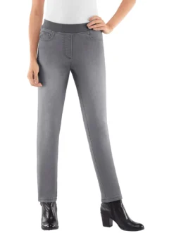 Schlupfjeans mit geripptem Strick-Dehnbund
