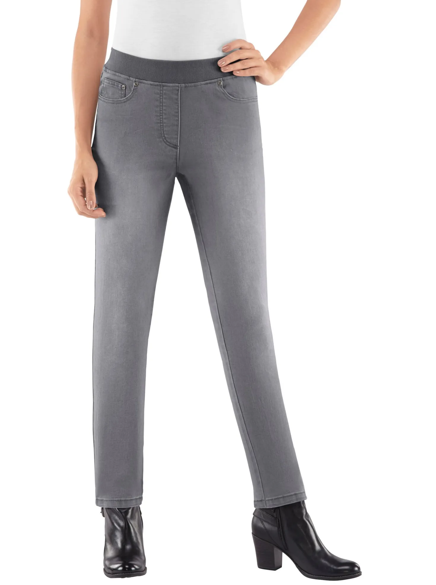 Schlupfjeans mit geripptem Strick-Dehnbund