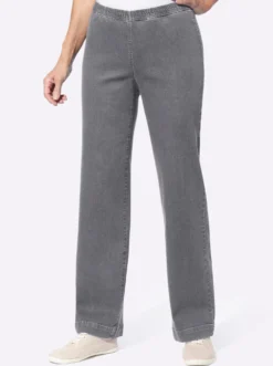 Schlupfjeans mit weitem Bein