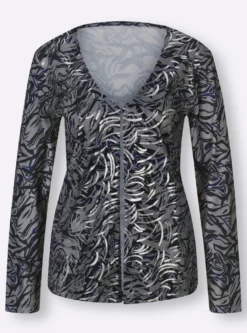 Shirtjacke mit silberfarbenem Folien-Druck