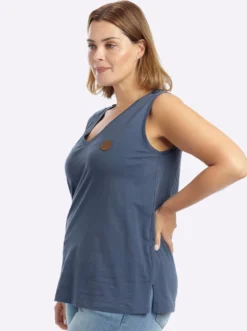 Shirttop mit Lederimitat-Applikation vorn