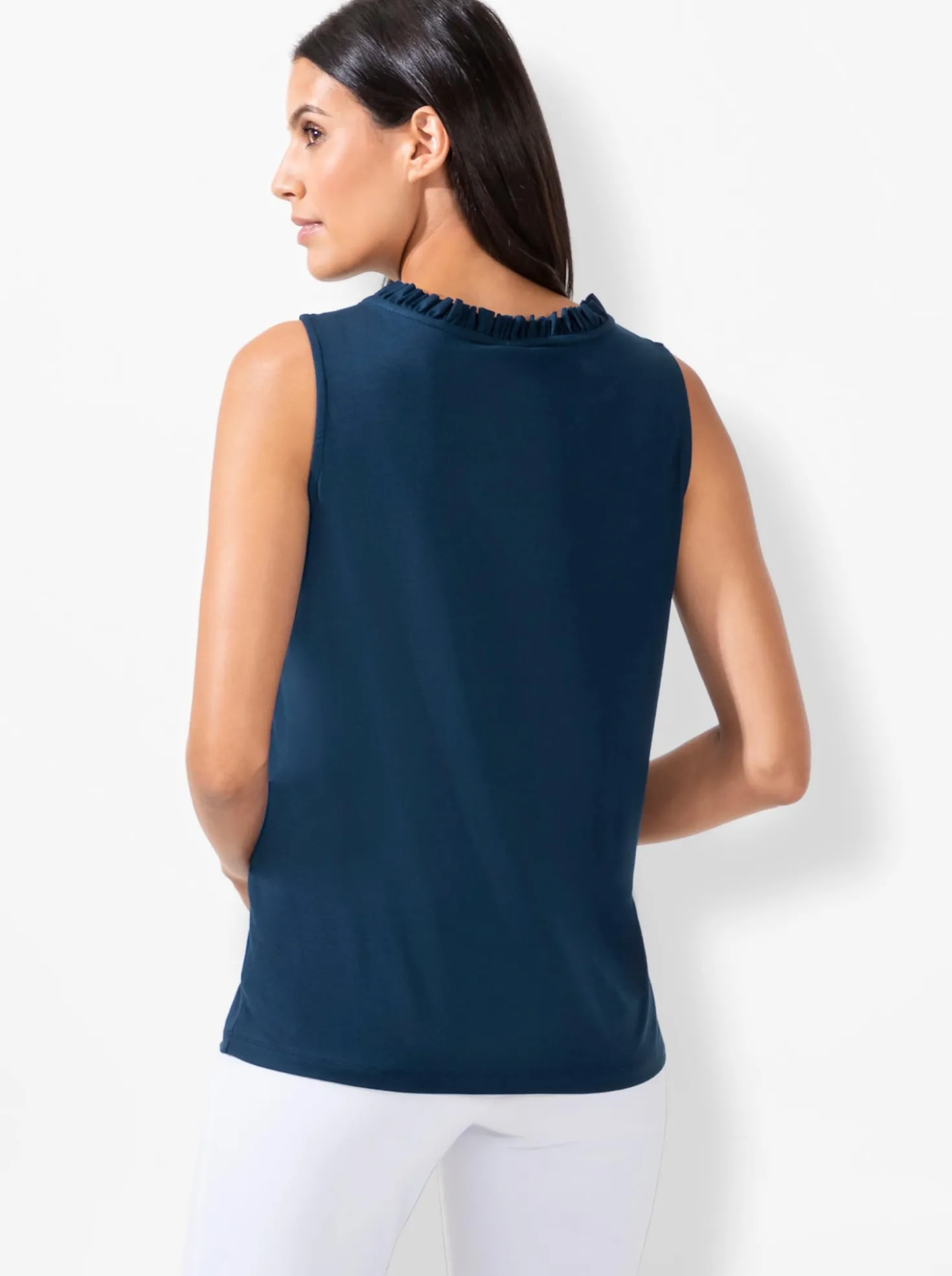 Shirttop mit Rüschen am Stehkragen