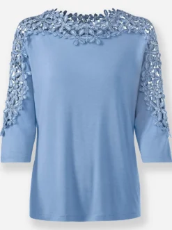 Spitzenshirt mit U-Boot-Ausschnitt