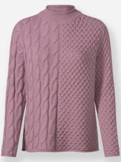 Stehkragenpullover im Strickmuster-Mix