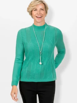 Stehkragenpullover mit Ajour-Muster