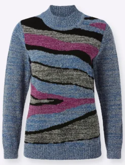 Stehkragenpullover mit Intarsien-Strickmuster