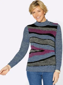 Stehkragenpullover mit Intarsien-Strickmuster
