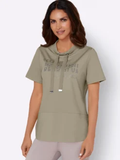 Stehkragenshirt mit Glitzersteinchen