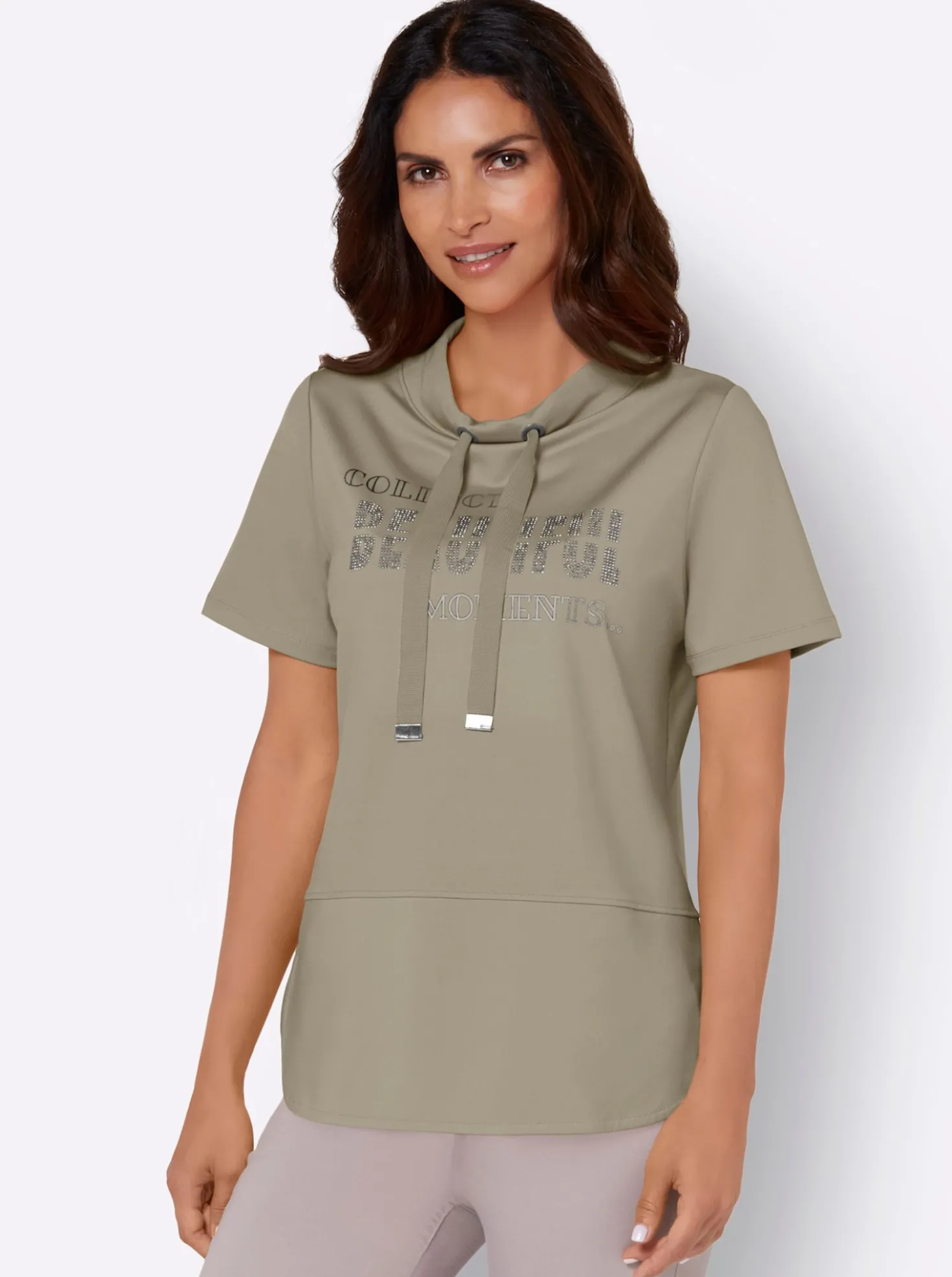 Stehkragenshirt mit Glitzersteinchen