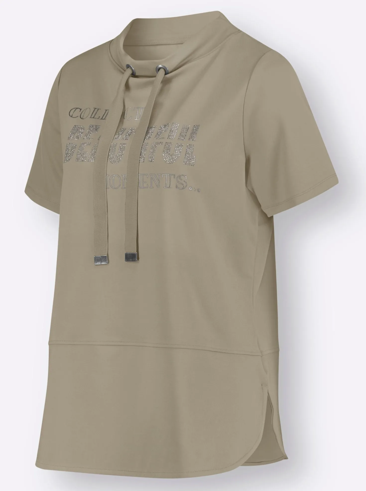Stehkragenshirt mit Glitzersteinchen