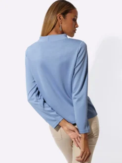Stehkragenshirt mit Metall-Steinchen auf Bindeband