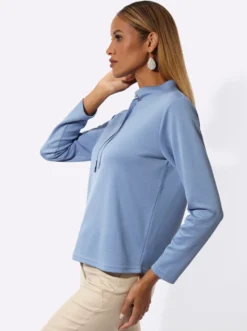 Stehkragenshirt mit Metall-Steinchen auf Bindeband