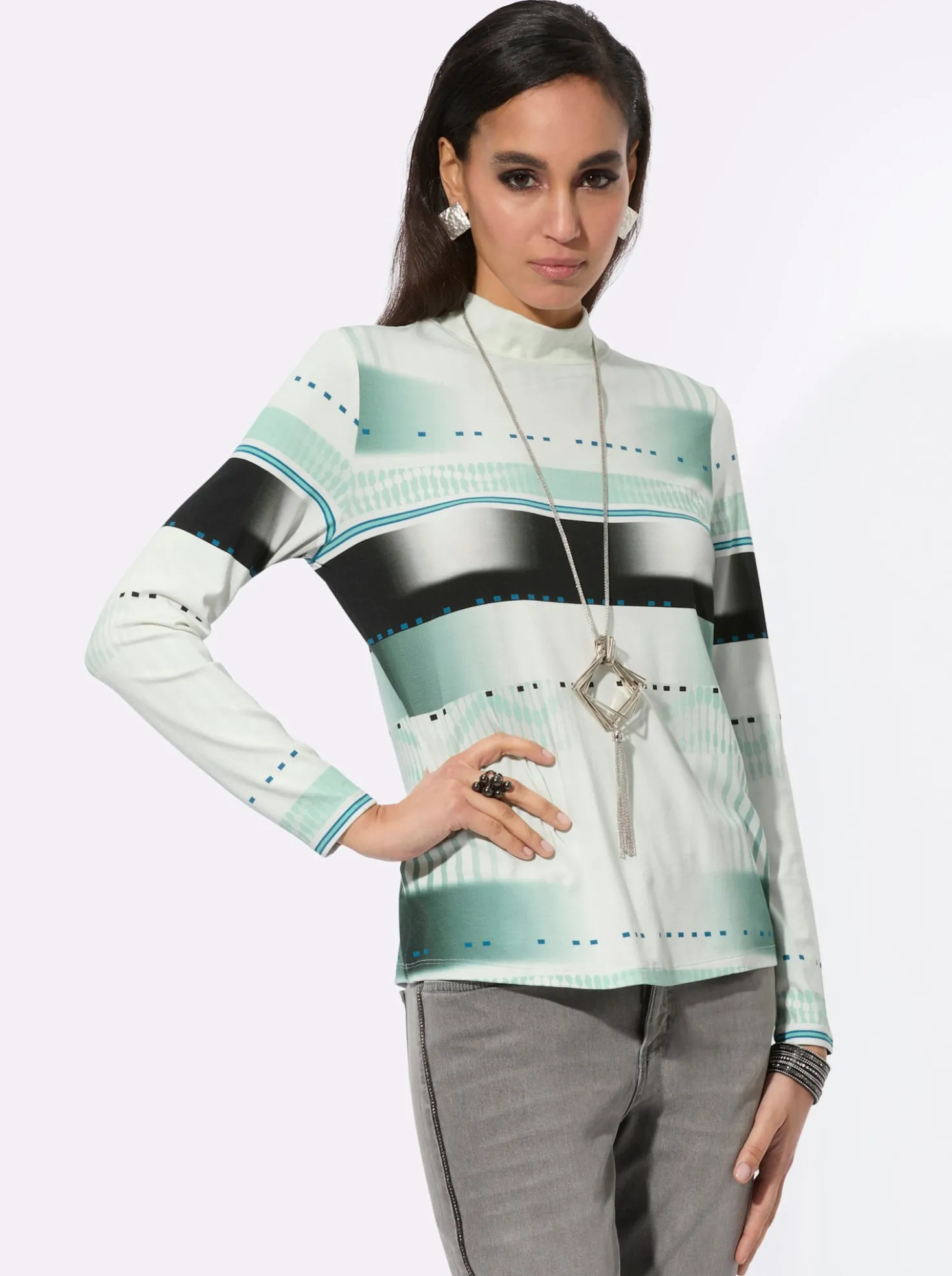 Stehkragenshirt mit platziertem Druck