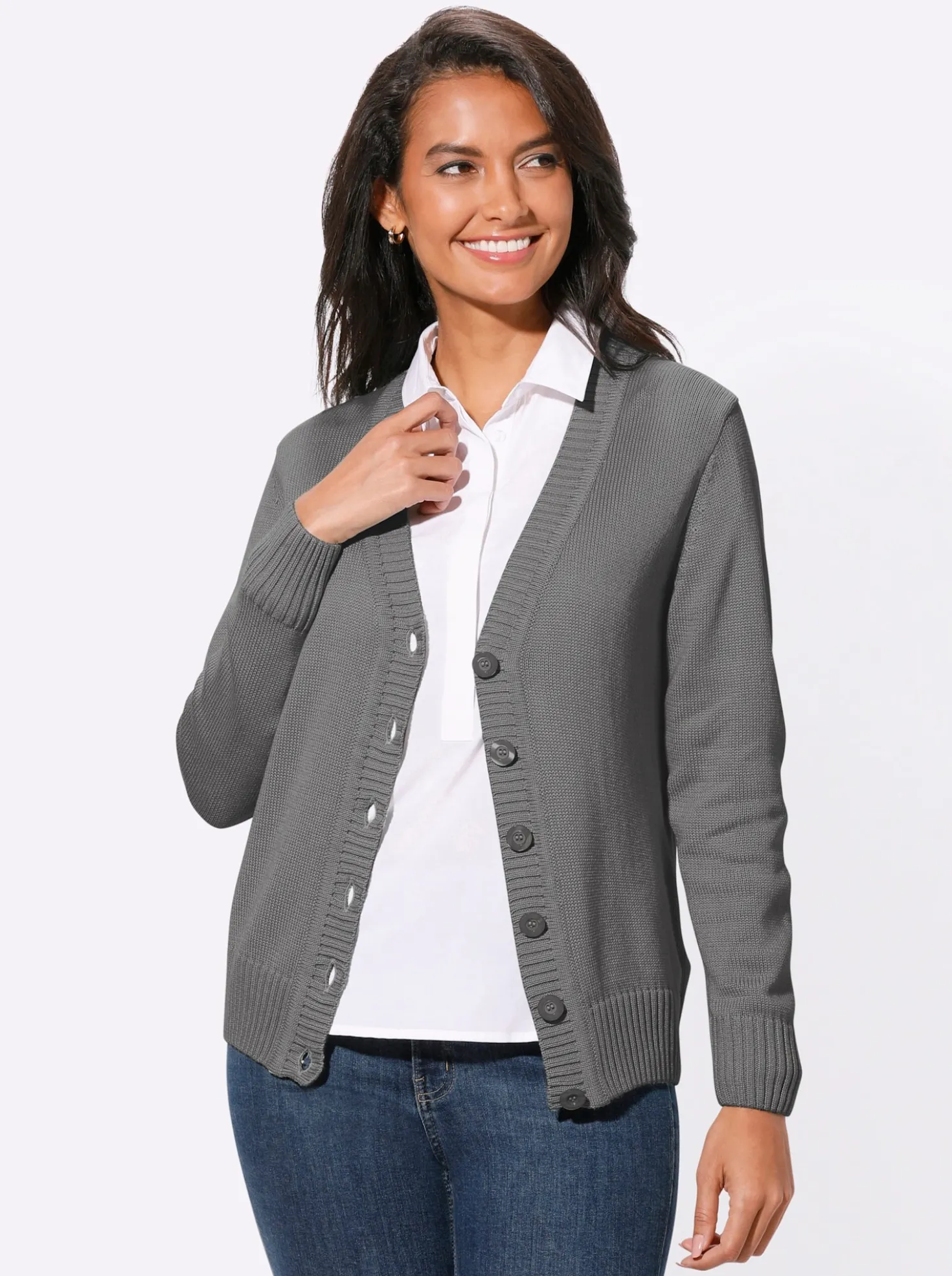 Strickjacke mit farblich abgestimmten Knöpfen