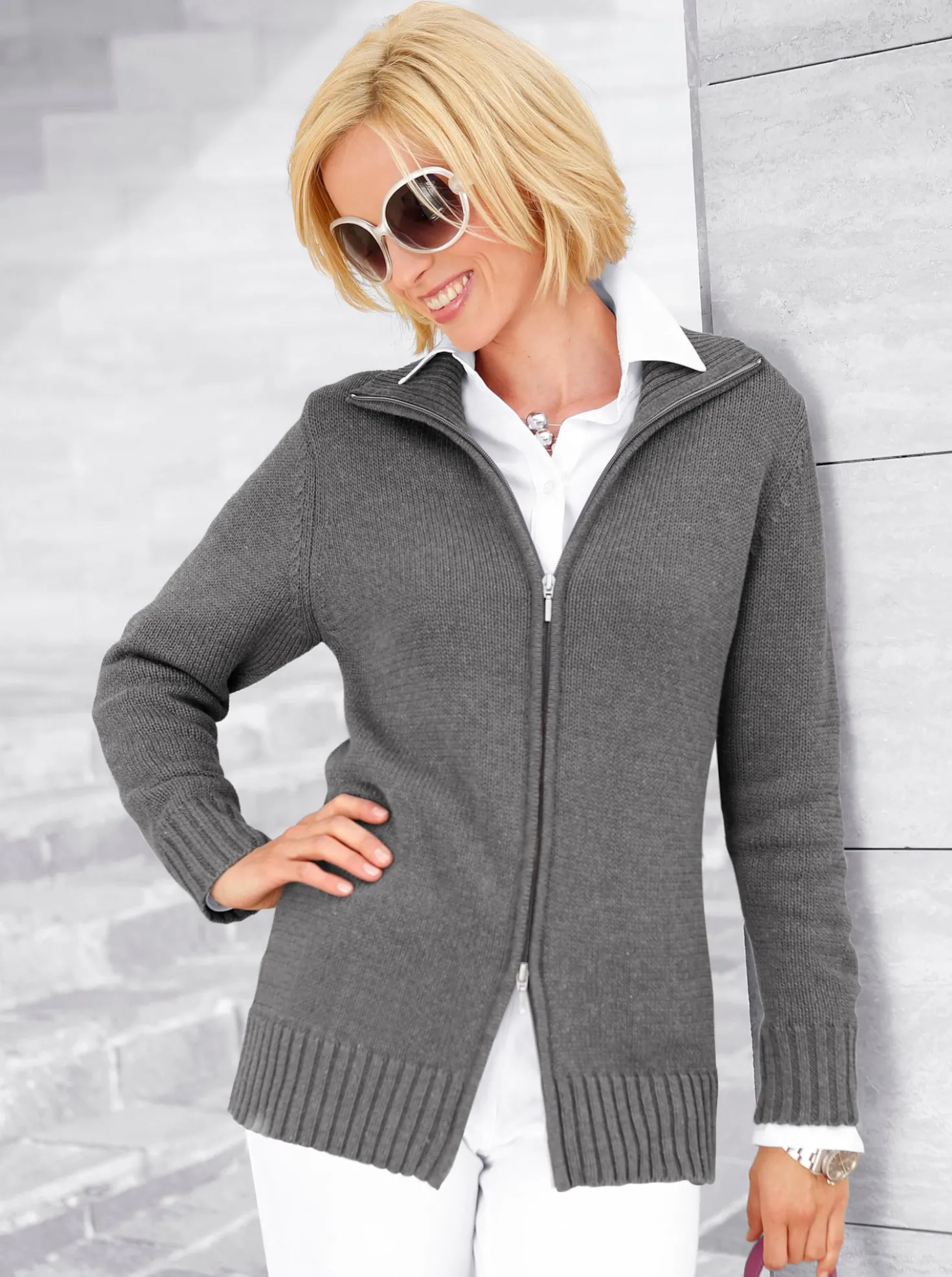 Strickjacke mit 2-Wege-Reißverschluss