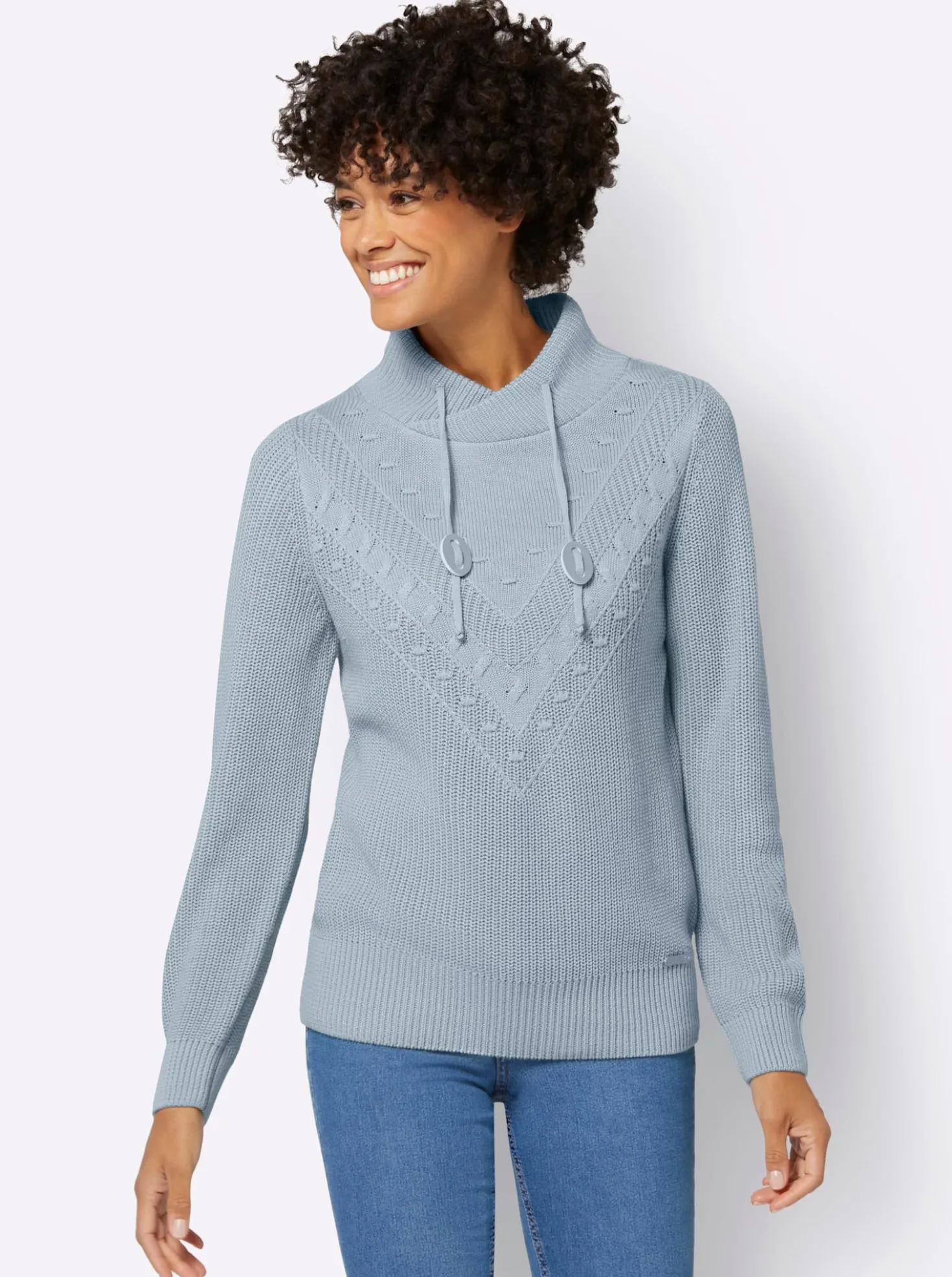 Strickpullover mit überlappendem Stehkragen