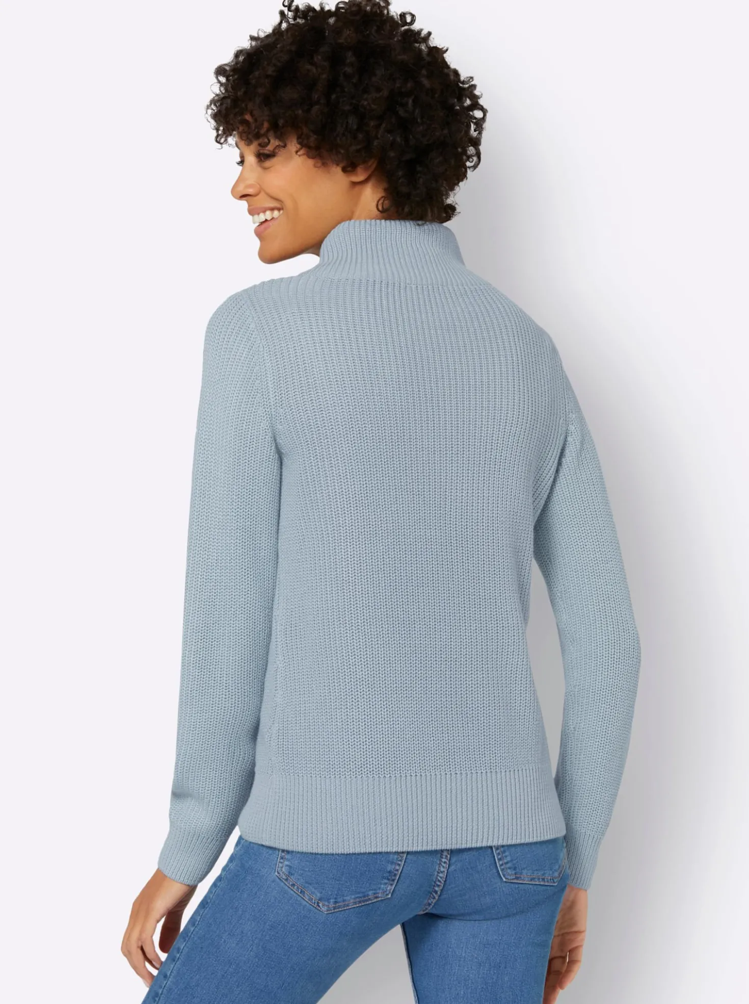 Strickpullover mit überlappendem Stehkragen