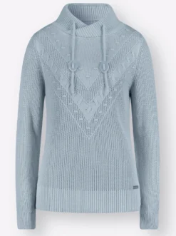 Strickpullover mit überlappendem Stehkragen