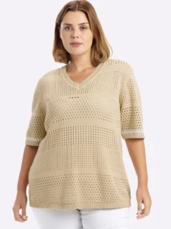 Strickpullover mit Kontraststreifen an den Halbarmen