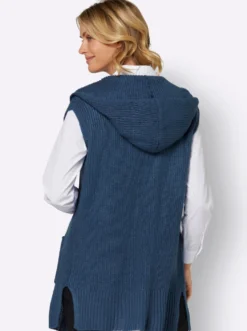 Strickweste mit Kapuze, Ripp-Optik