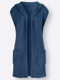 Strickweste mit Kapuze, Ripp-Optik