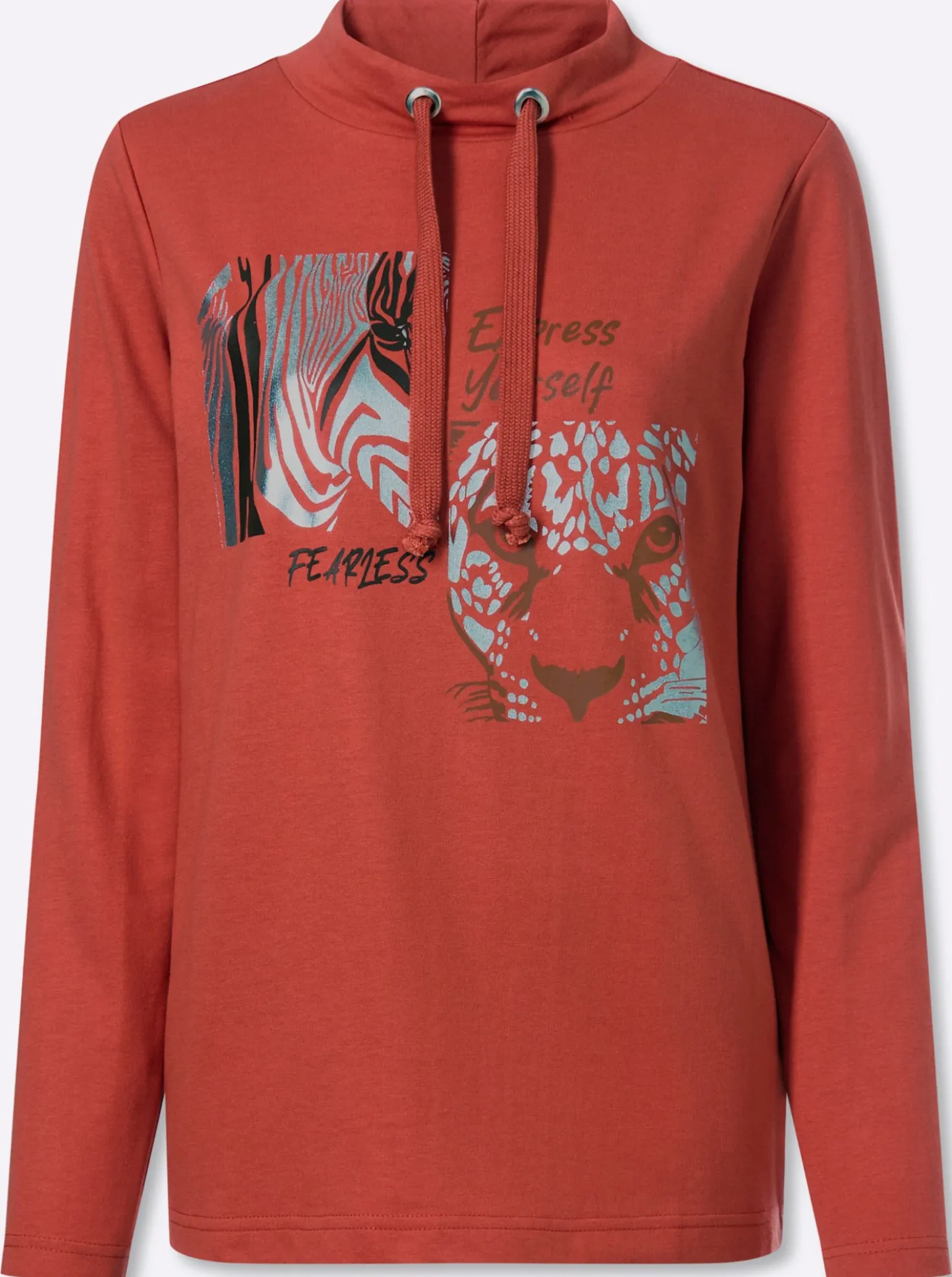 Sweatshirt mit Leo- und Folien-Print
