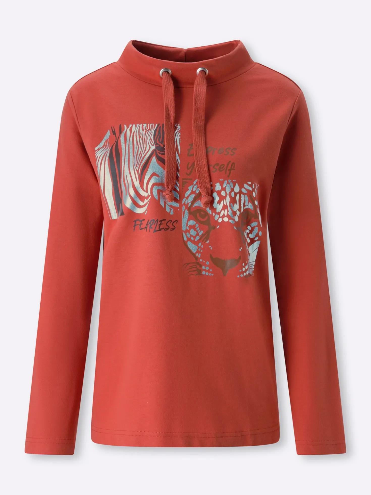 Sweatshirt mit Leo- und Folien-Print