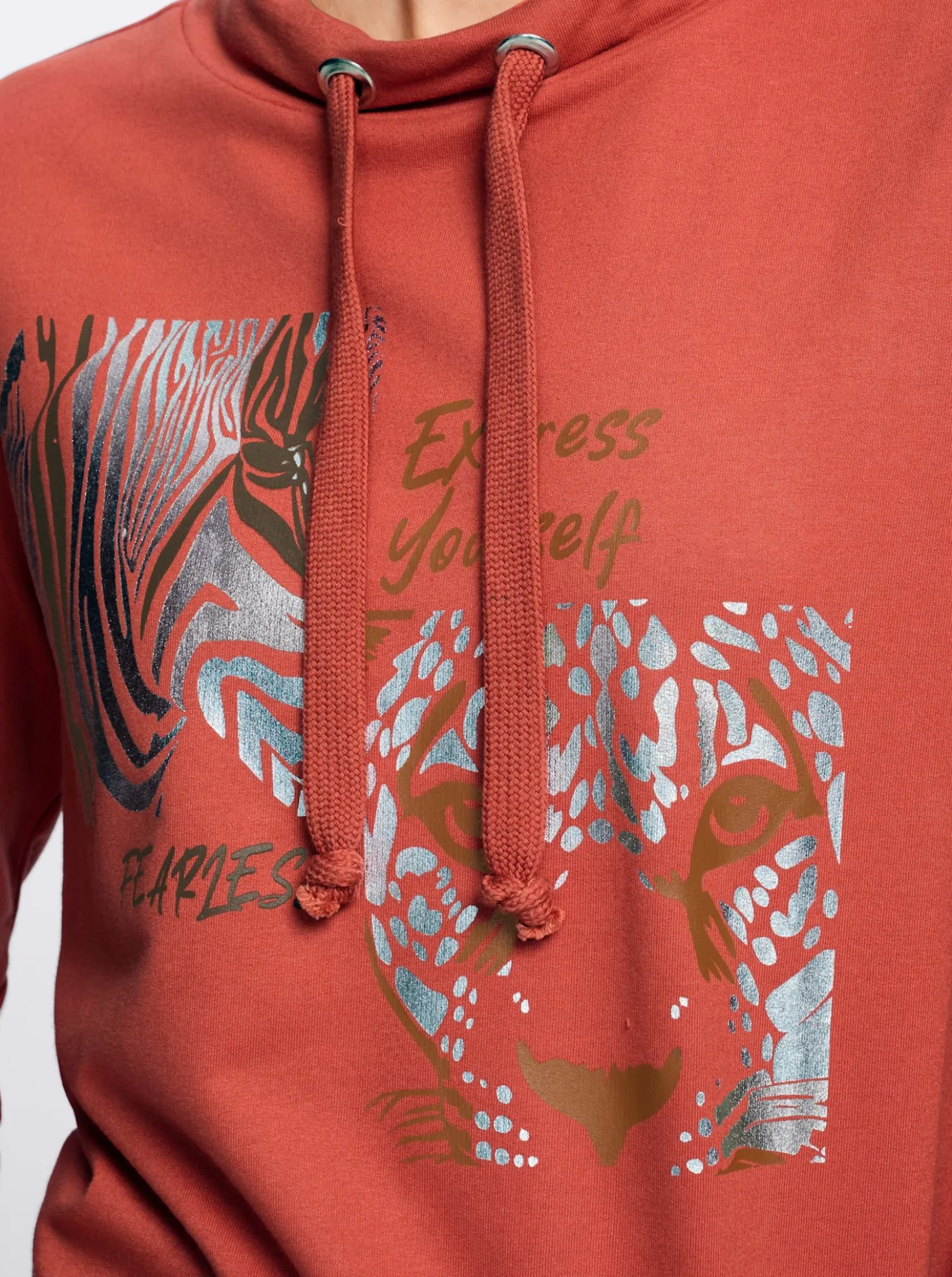 Sweatshirt mit Leo- und Folien-Print