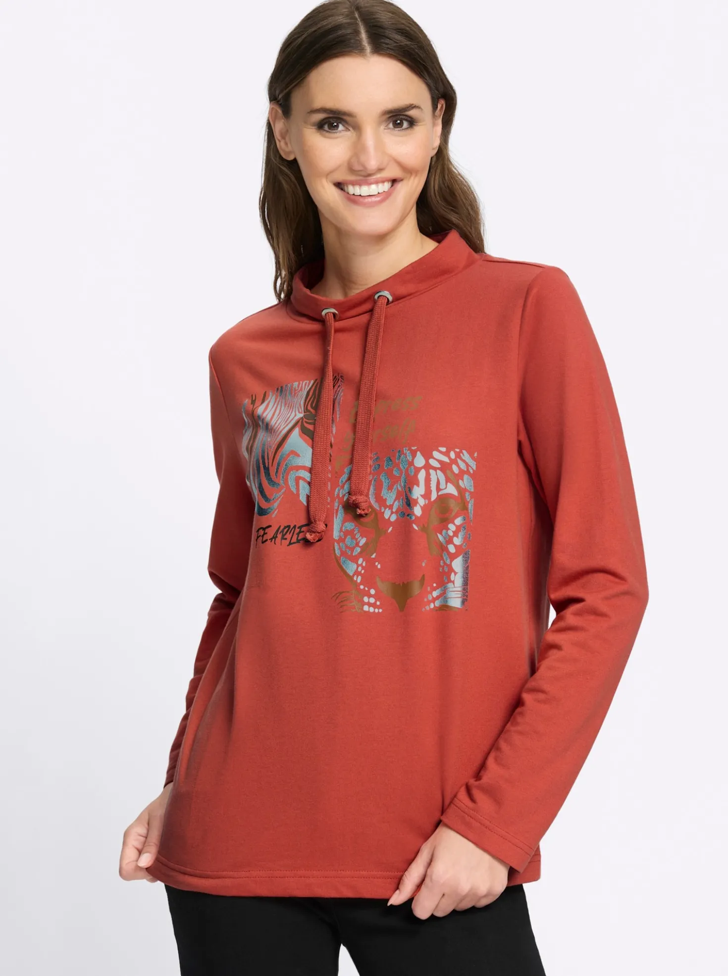 Sweatshirt mit Leo- und Folien-Print