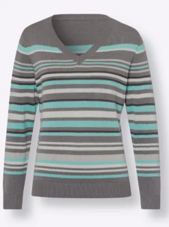 V-Ausschnitt-Pullover im Ringel-Dessin