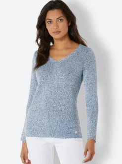 V-Ausschnitt-Pullover in Melange-Qualität
