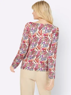 V-Ausschnitt-Pullover mit Allover-Druck