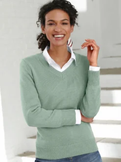 V-Ausschnitt-Pullover mit Baumwolle