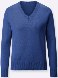 V-Ausschnitt-Pullover mit Baumwolle