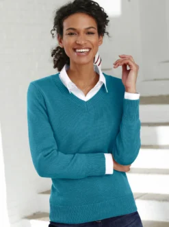 V-Ausschnitt-Pullover mit Baumwolle
