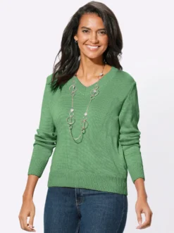 V-Ausschnitt-Pullover mit Baumwolle