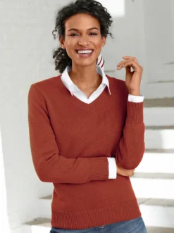 V-Ausschnitt-Pullover mit Baumwolle