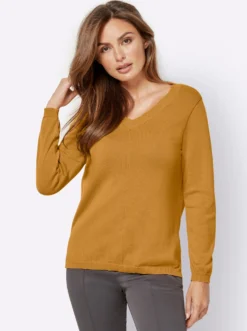 V-Ausschnitt-Pullover mit Biesen vorne