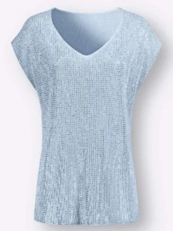 V-Ausschnitt-Pullover mit Glitzersteinchen