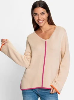V-Ausschnitt-Pullover mit Streifen