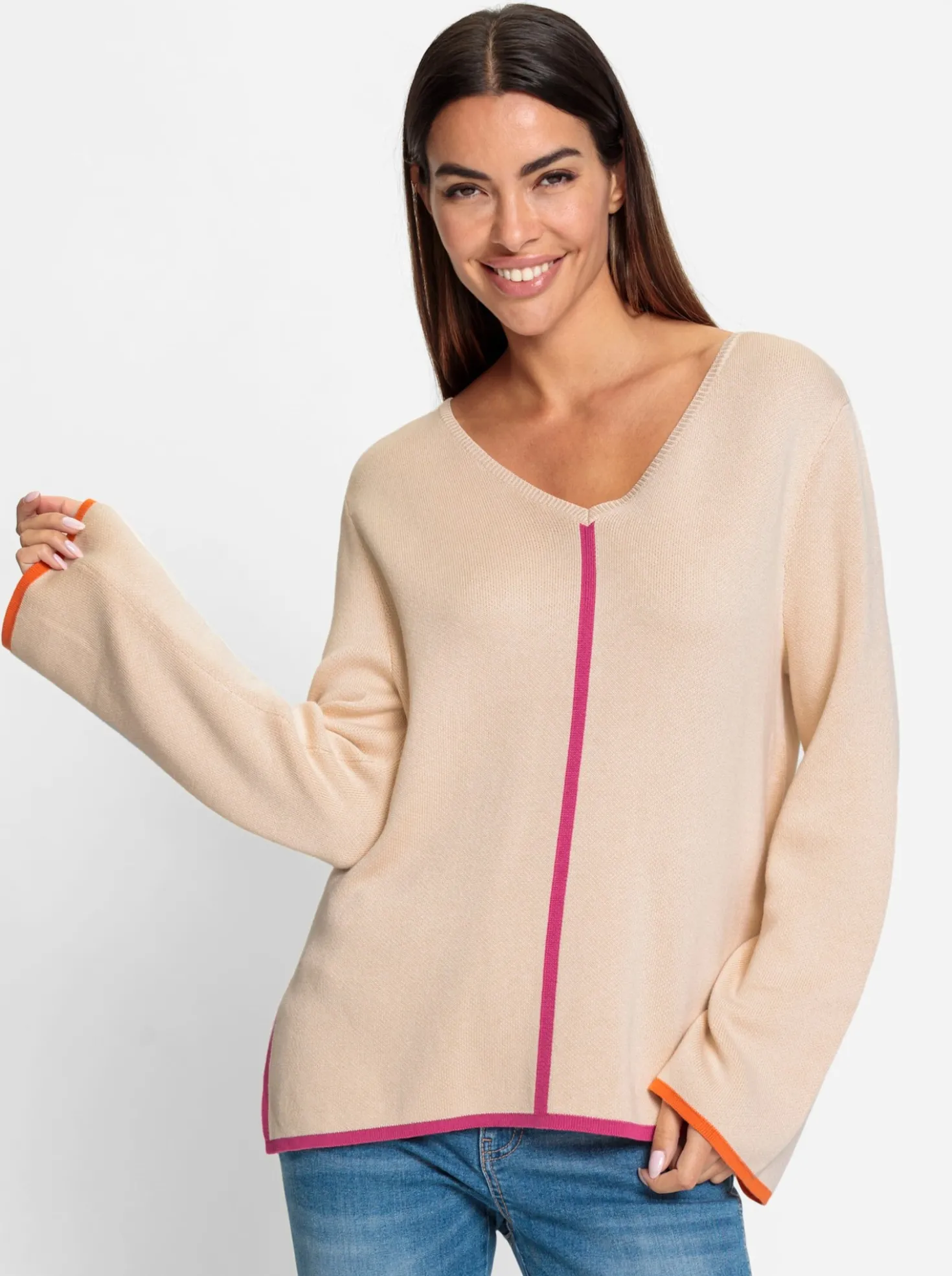 V-Ausschnitt-Pullover mit Streifen