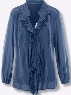 Volantbluse mit mattem Glanz