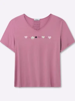 V-Shirt in A-Linie, mit Glitzerdruck